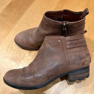 Sorel leather zip ankle boot bootie brown sz 7.5